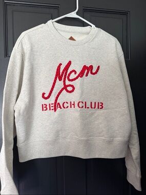 MCM Cream Crewneck Sweater with Red 'Beach Club' Logo